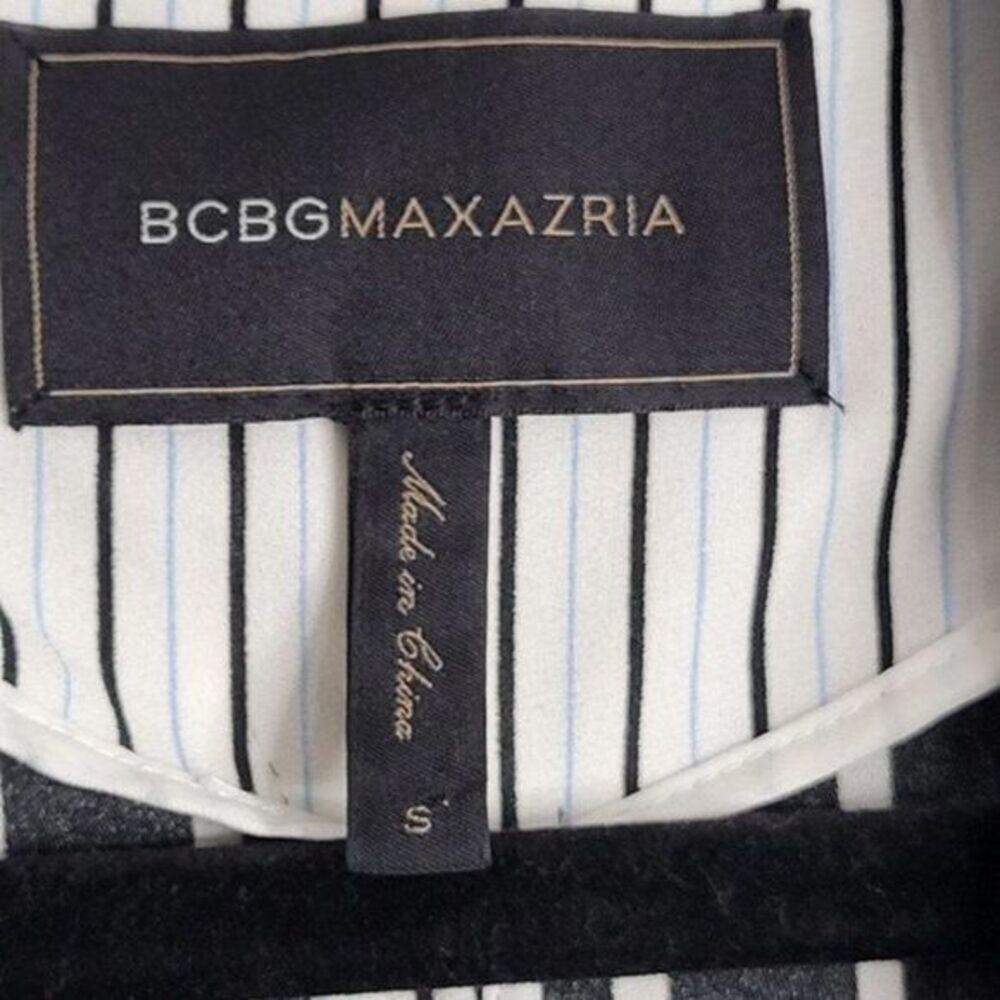 BCBGMAXAZRIA Shirt Jacket Small Black Blue Stripe Trech Belt Pockets Lightweight - Picture 7 of 11